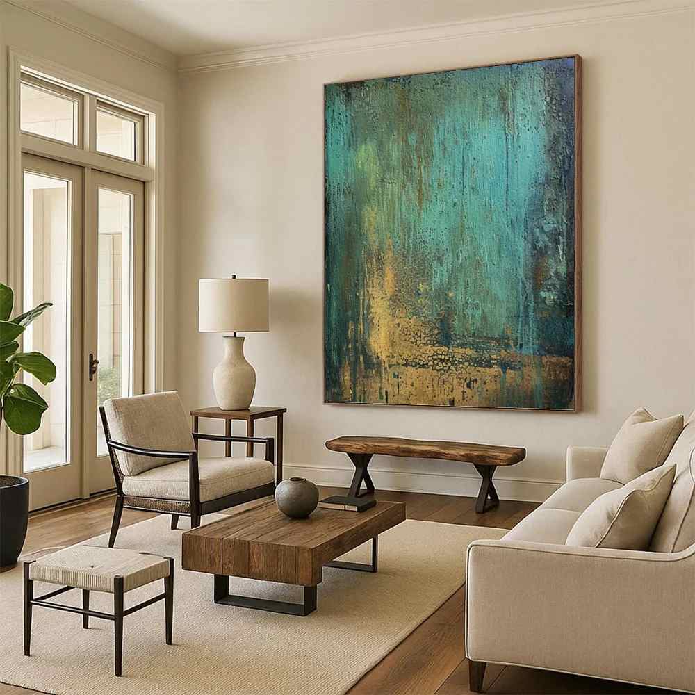Gold_Teal_Abstract_Textured_Canvas_Artwork_8ICU9 wall art